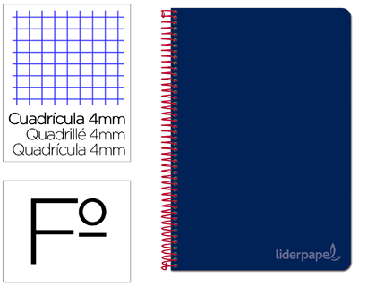 Cuaderno espiral Liderpapel Witty Folio tapa dura 80h 75g c/4mm. color azul oscuro